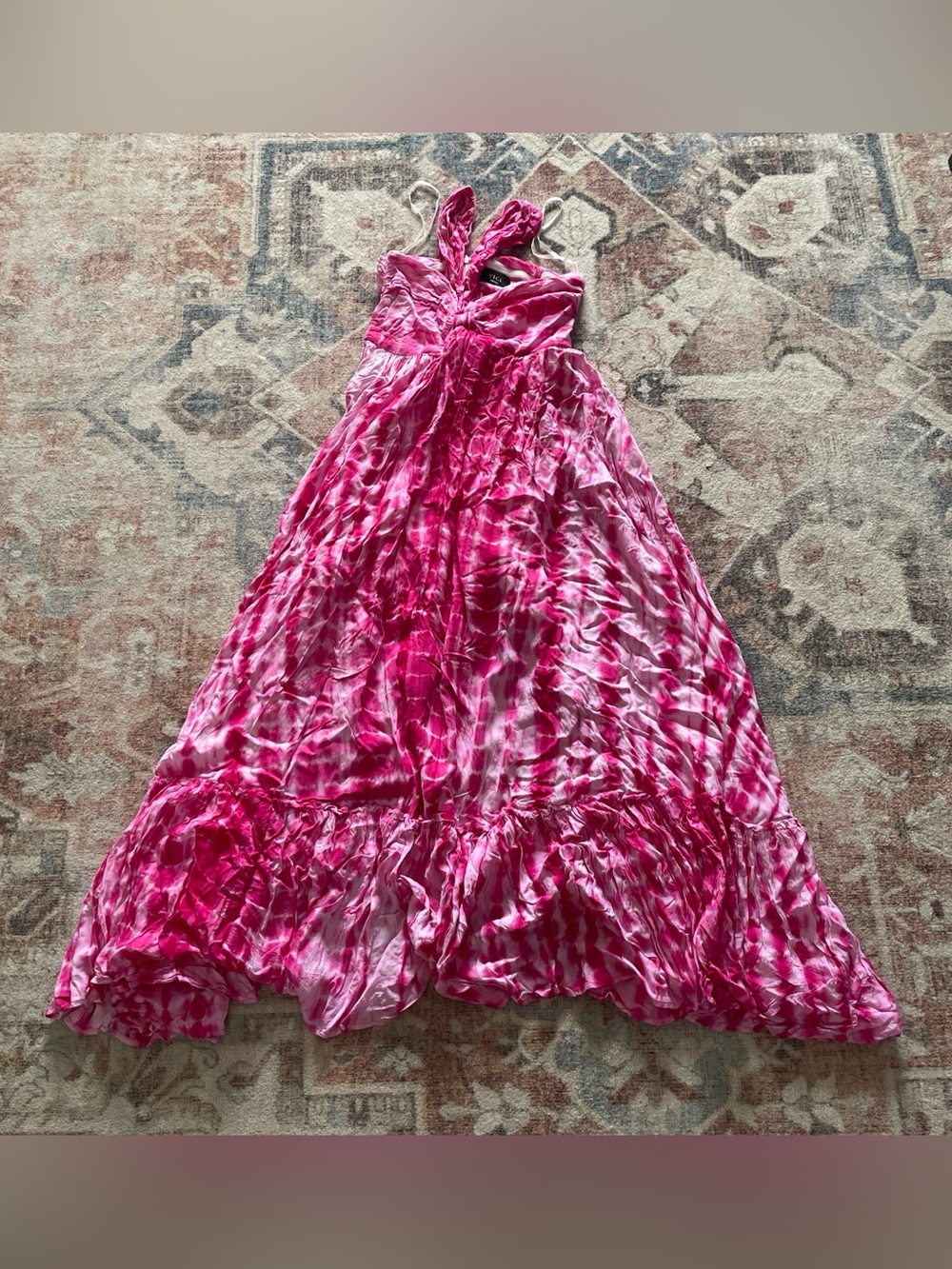 Vici Hot Pink and White Tie-Dye Ruffle Maxi Dress for Girls